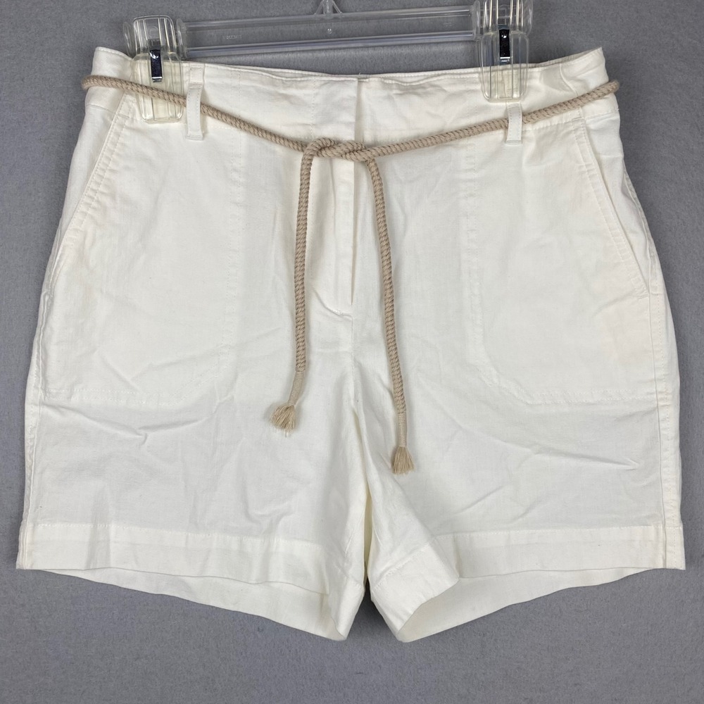 Talbots Petite White Cotton Rope Belt Shorts Size 8P NEW 56295269